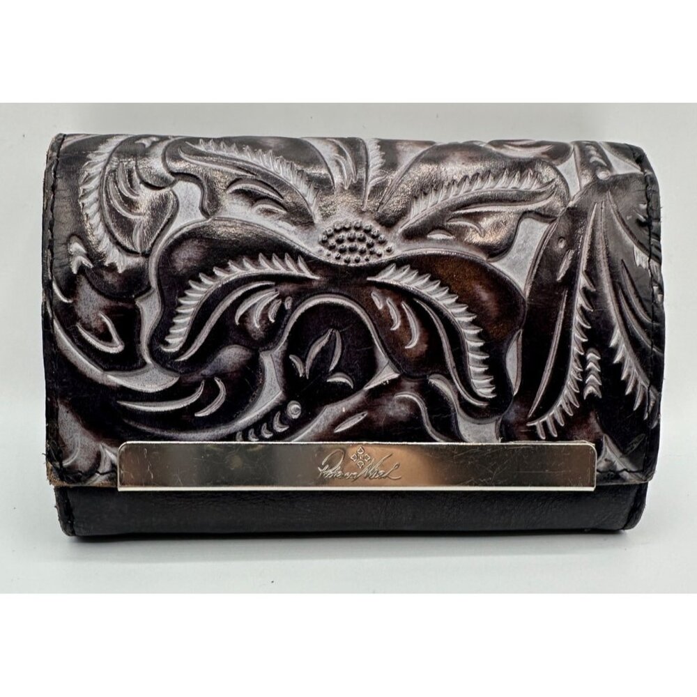 Patricia Nash Embossed Leather Wallet Metal Trim 4.5" X 3.5" Purple Tooled Purse